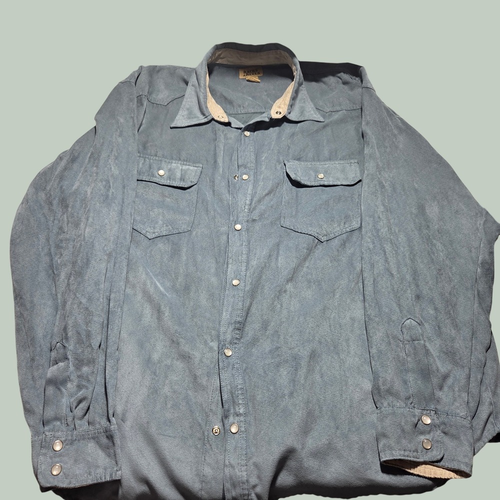 Racks & Reels Men XXL Faux Suede Western Pearl Snap Shirt Slate Blue Long Sleeve